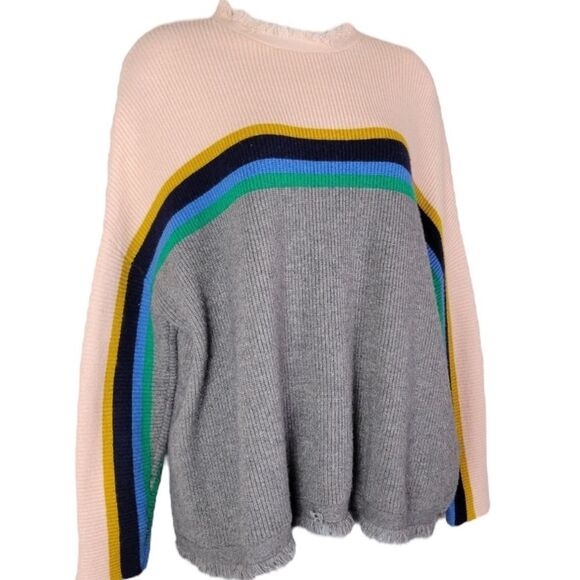 Anthropologie THML Sweater Stripe Fringe Hem & Neck Size S - Picture 4 of 8